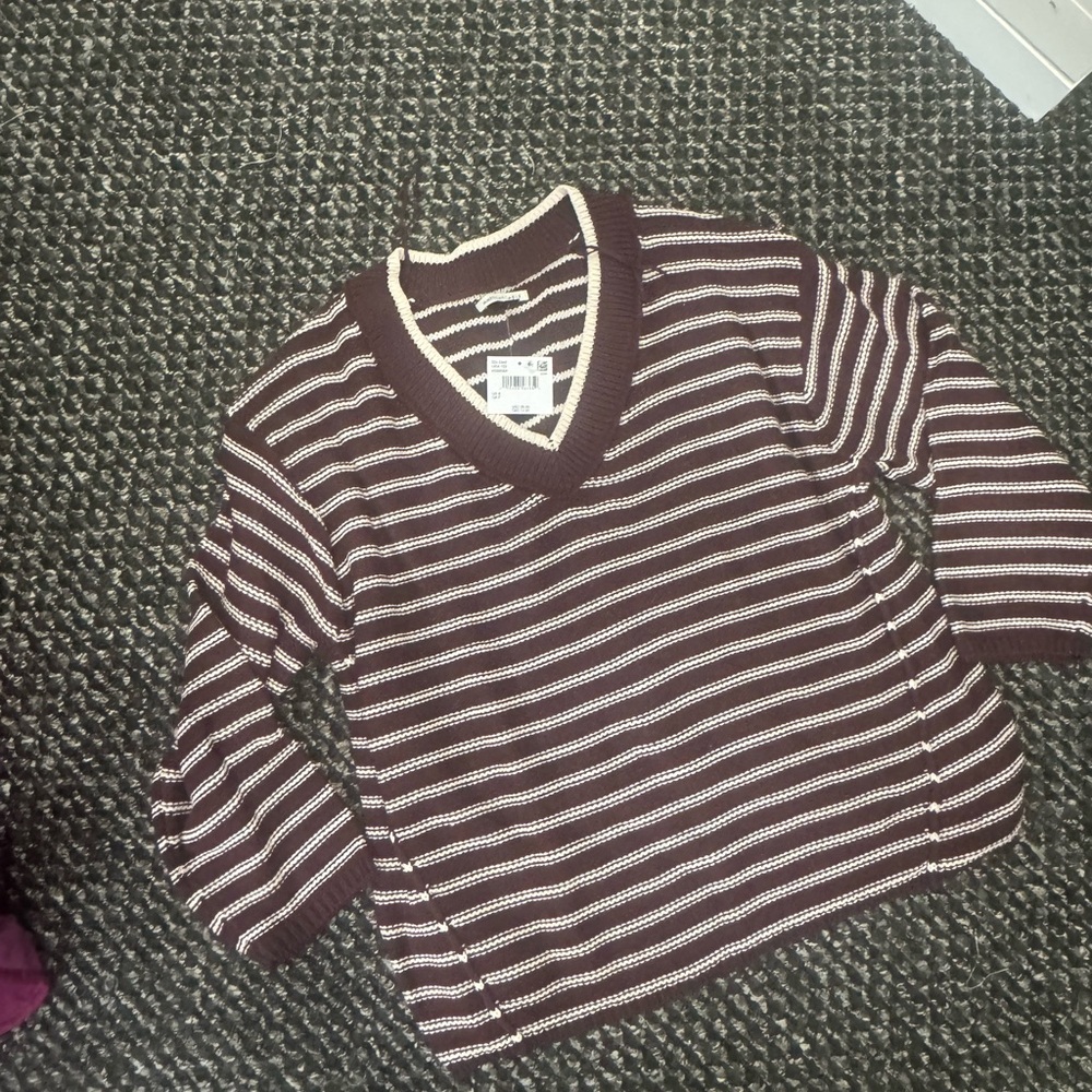 American Eagle Outfitters V-Neck Sweater - Brown and Cream